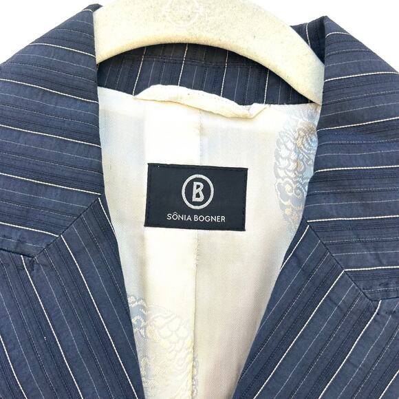 Vintage Sonia Bogner Navy Blazer Pinstripes Fitted Jacket Size 8 Single 38 - Picture 3 of 9